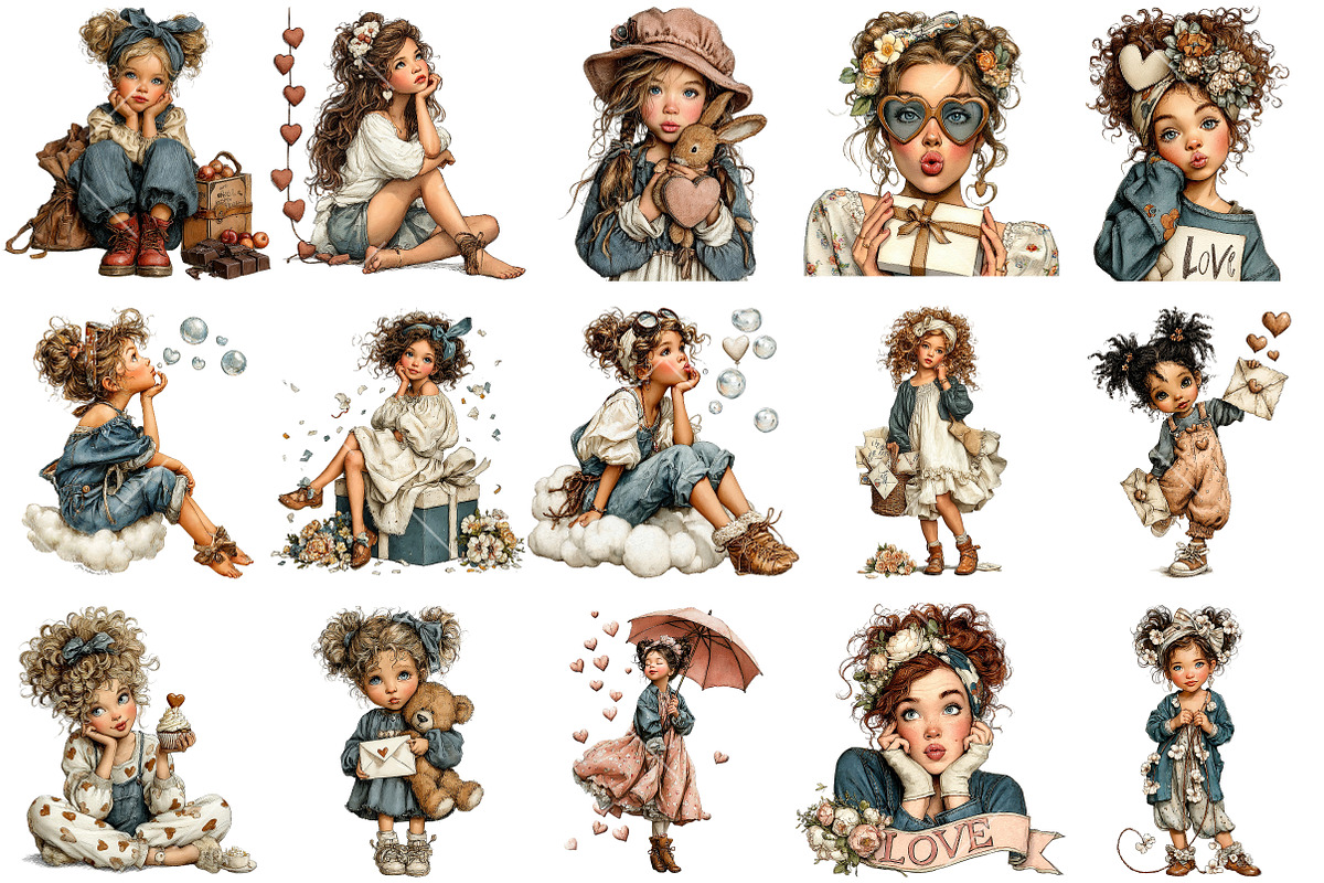Whimsical Valentine Girl Clipart, an Illustration by OK Design (Photo 3 of 6)