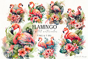 Watercolor Tropical Flamingos, an Animal Illustration by Vasmila (Thumbnail 1 of 9)