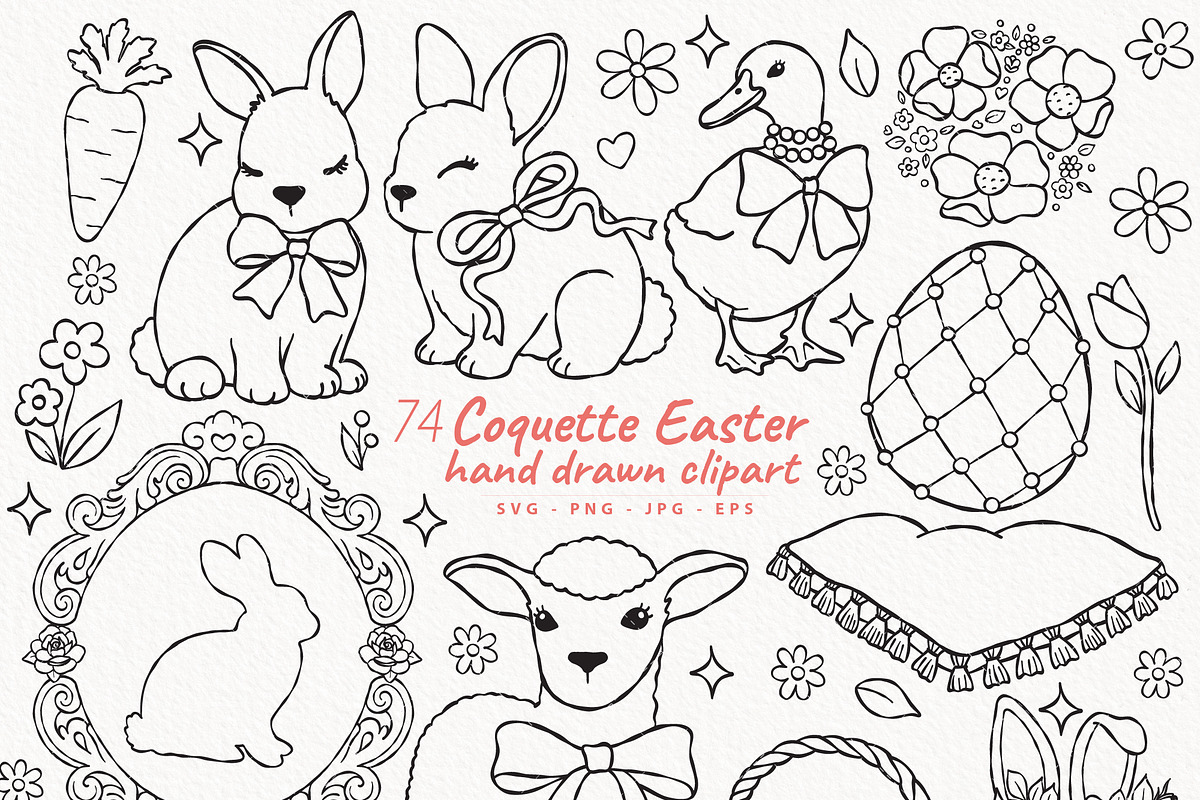 Coquette Easter Outline Bundle, a Seasonal Illustration by TitaLivingArt (Photo 1 of 10)
