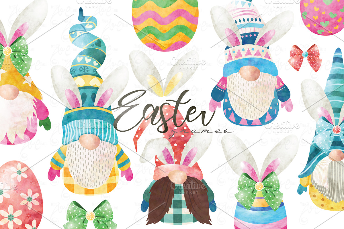 Watercolor Cute Easter Gnomes, an Animal Illustration by YenzArtHaut (Photo 1 of 3)