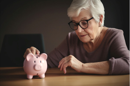 Elderly sad woman putting coins into, a Business Photo by Ylivdesign