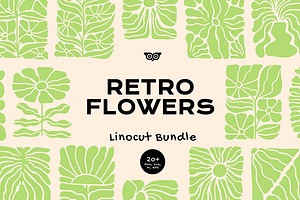 Retro Flowers linocut bundle