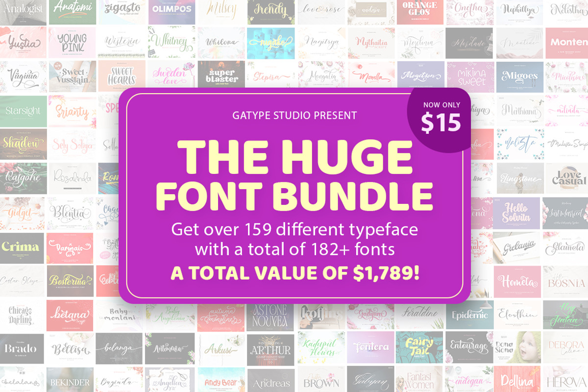 The Huge Font Bundle, a Script Font by Gatype (Photo 1 of 11)