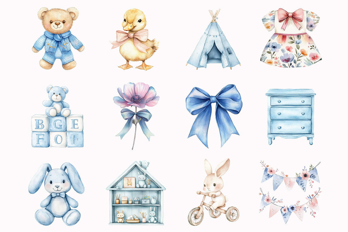Watercolor French Nursery Clipart, an Illustration by Design Market (Photo 4 of 4)