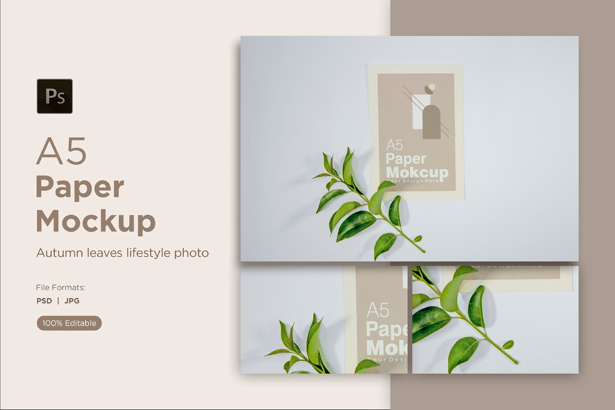A5 Paper Mockups With Green Leaves, a Print Template by shahsoft (Photo 1 of 3)