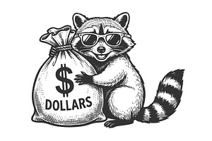 Cool Raccoon Hugging Dollar Money, an Animal Illustration by AlexArt