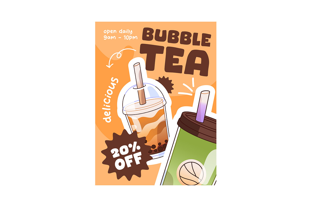 Bubble tea set + ad backgrounds, a Food Illustration by PaperTrident (Photo 8 of 11)