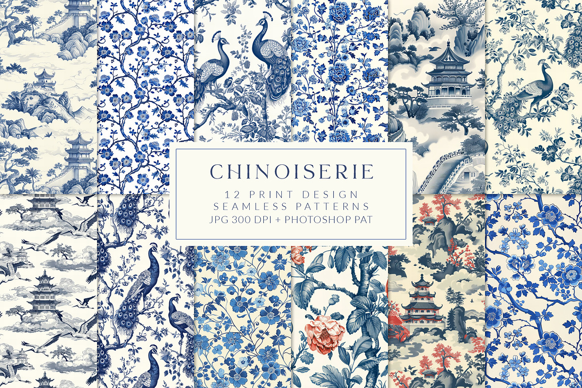 Chinoiserie Seamless Patterns, a Pattern Graphic by Olya Creative (Photo 1 of 19)