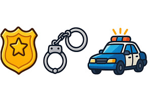 Icons representing law enforcement, an Object Illustration by ZinetroN