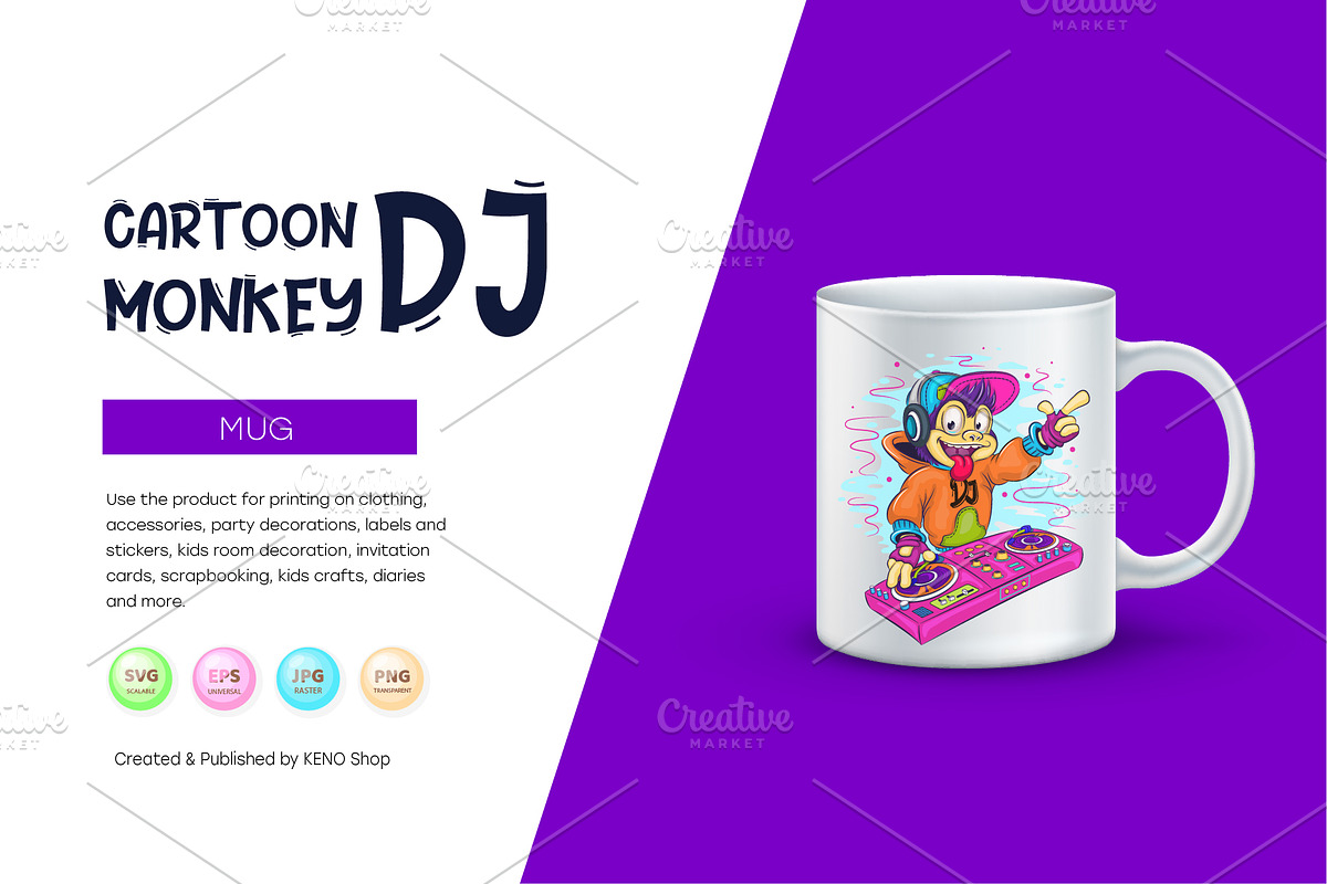 Cartoon monkey DJ. Tshirt, PNG., an Animal Illustration by KENO Mascots (Photo 3 of 7)