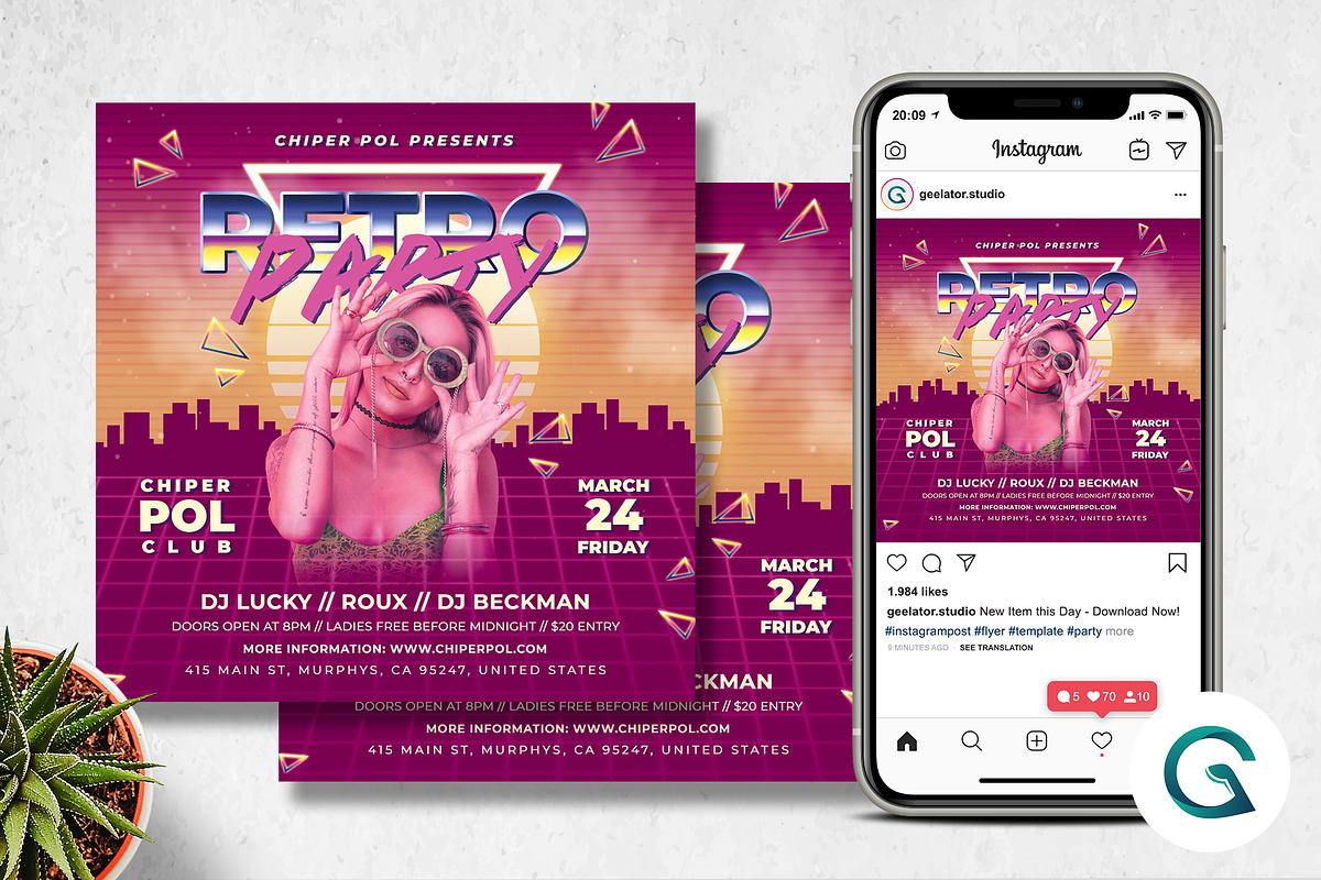 80's Retro Party Flyer, a Flyer Template by Geelator Studio