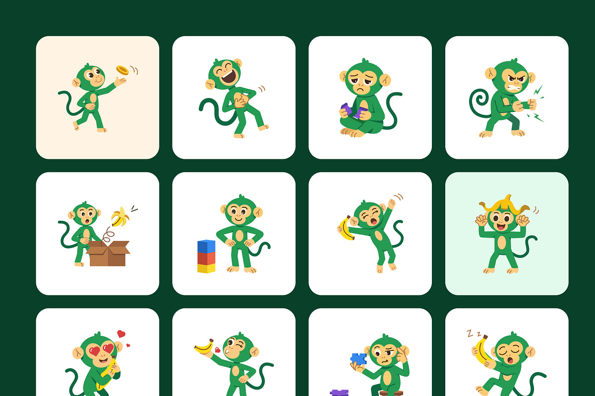 Bundle of Cute Monkey Vector Icons, an Emoji Icon by Creative Stall (Photo 9 of 12)