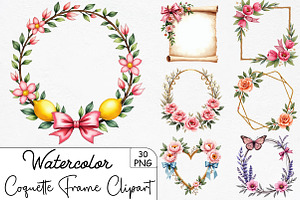 Coquette Summer Frame Clipart Bundle, an Illustration by CrexoraLab