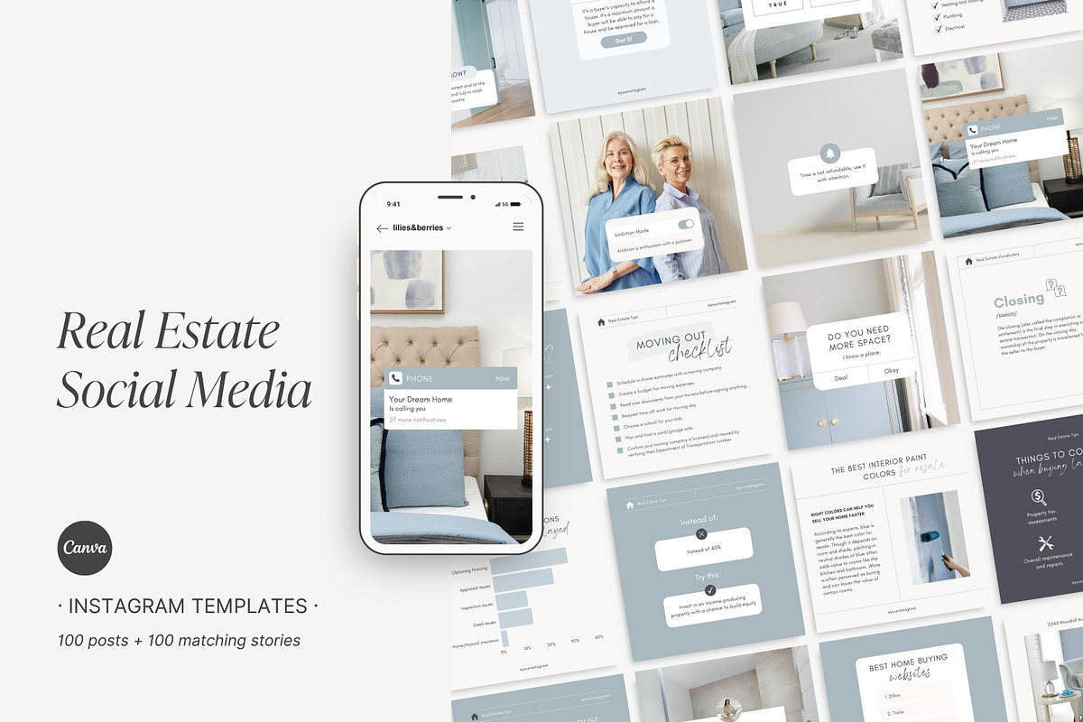 Real Estate Instagram Post Templates, a Social Media Template by LiliesandBerries (Photo 1 of 23)