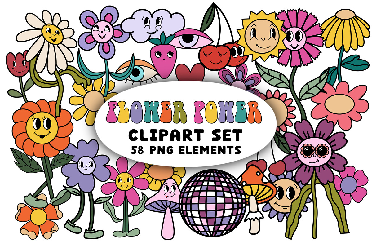 Retro Clipart Bundle Groovy Elements, a Graphic by Brush Lab (Photo 7 of 14)