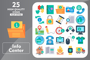 25 Info Center Flat Icons, an Icon by Pexelpy