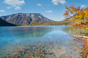 Peaceful Autumn Alps mountain lake Offensee lake, Salzkammergut,, a Nature Photo by YuriyB