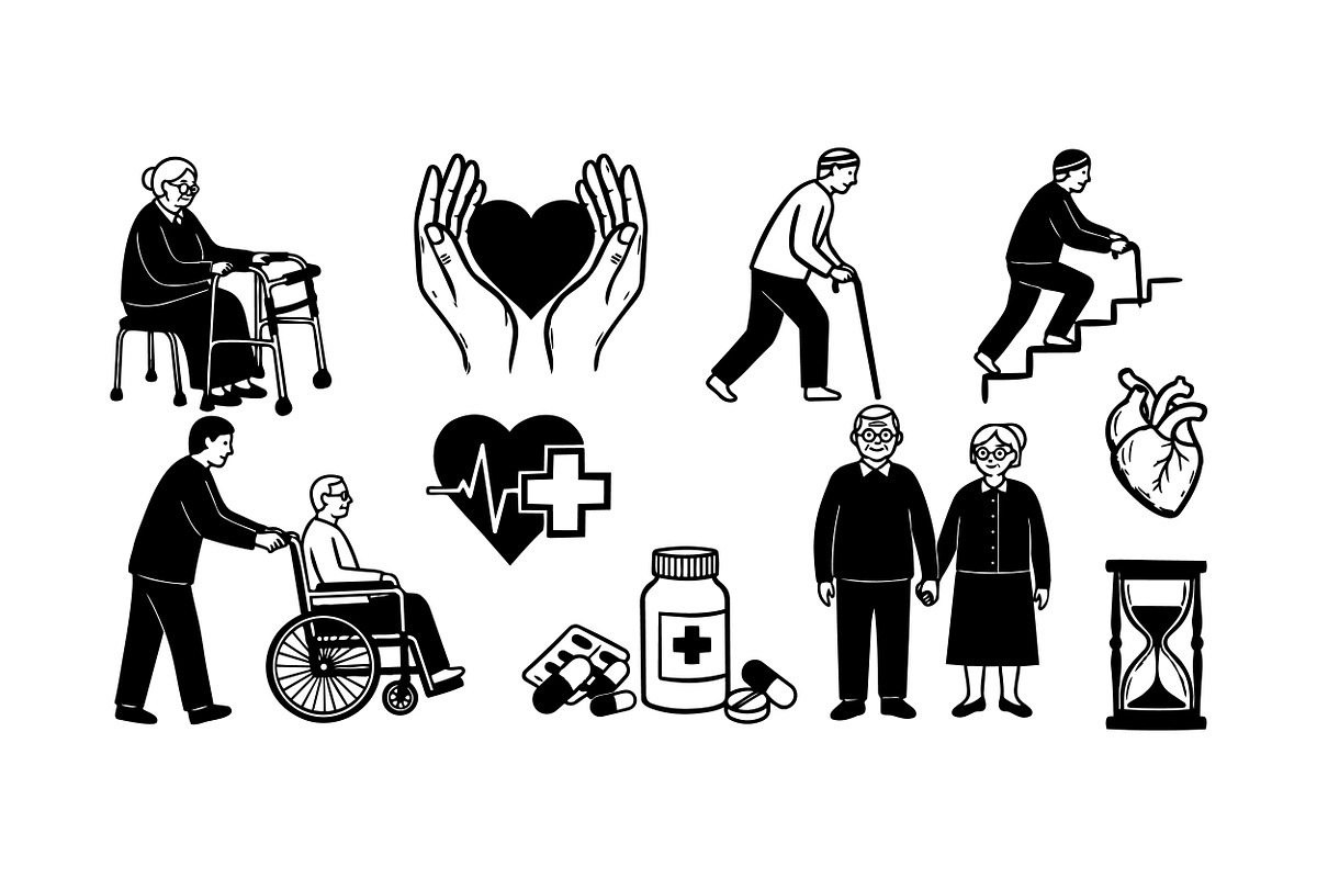 Elderly Care Medical Icons Set, an Illustration by designvectx (Photo 2 of 3)