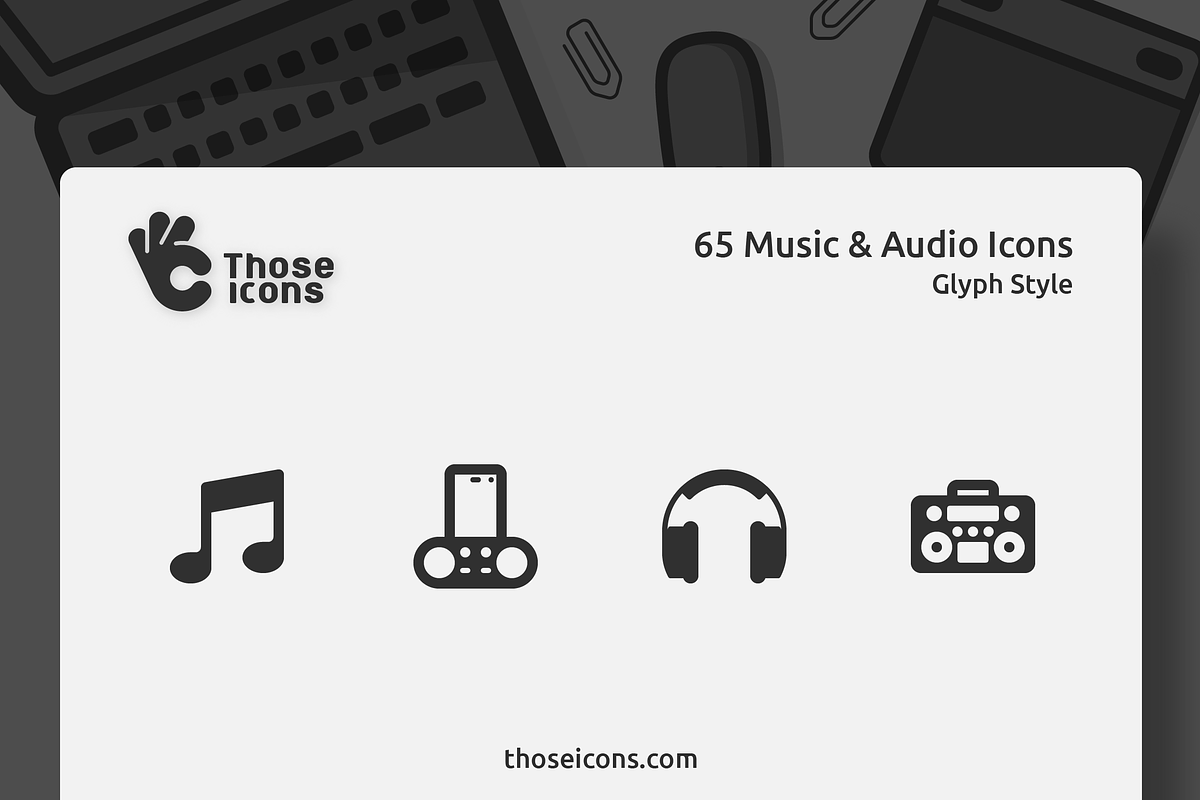 65 Music & Audio Vector Glyph Icon, a Solid Icon by Those Icons (Photo 1 of 2)