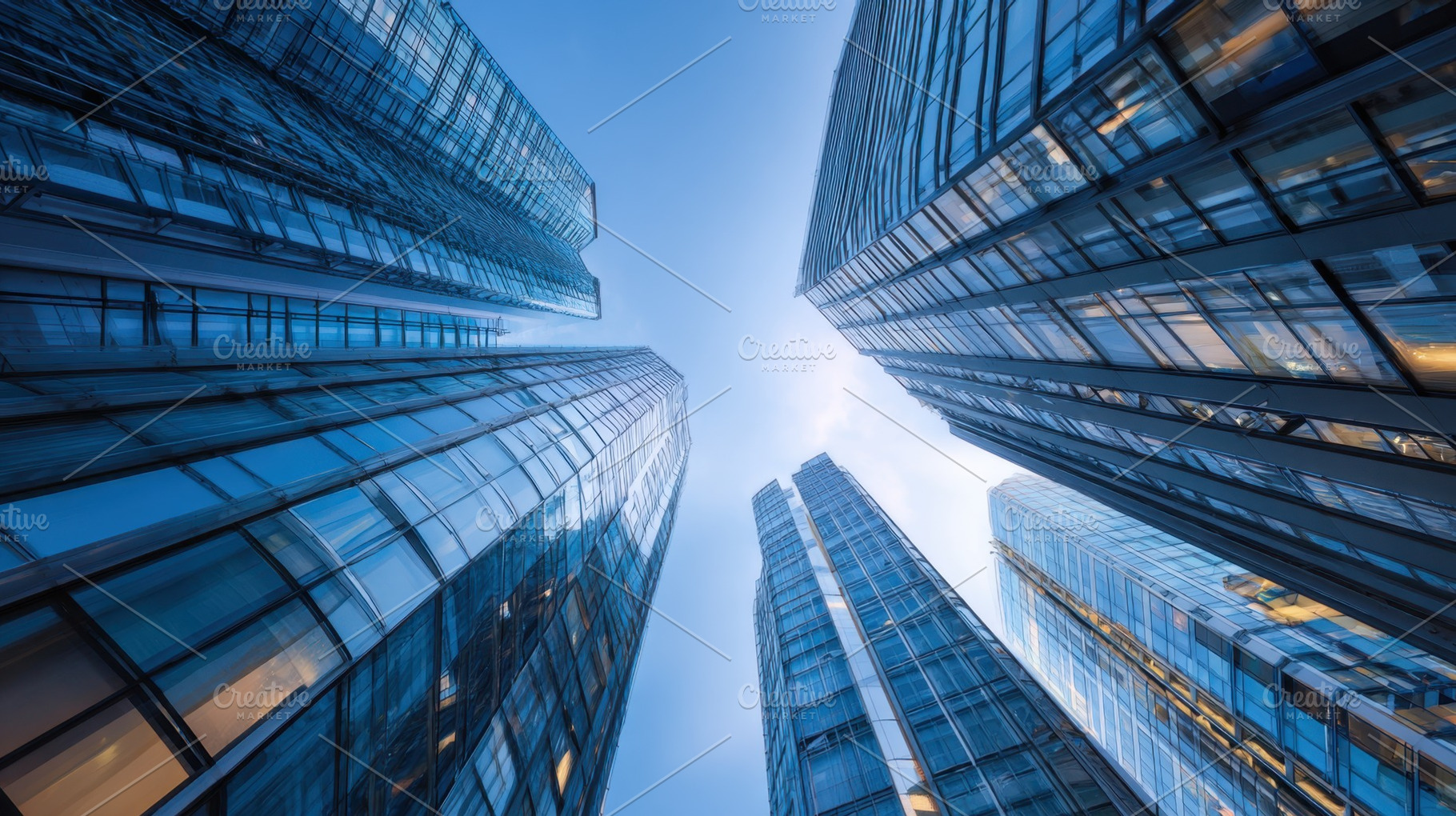Looking up at tall buildings in city, a Photo by Beautiful things