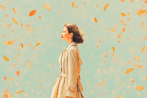 Woman Walking in Autumn, a Person Photo by Ocean Digital Art