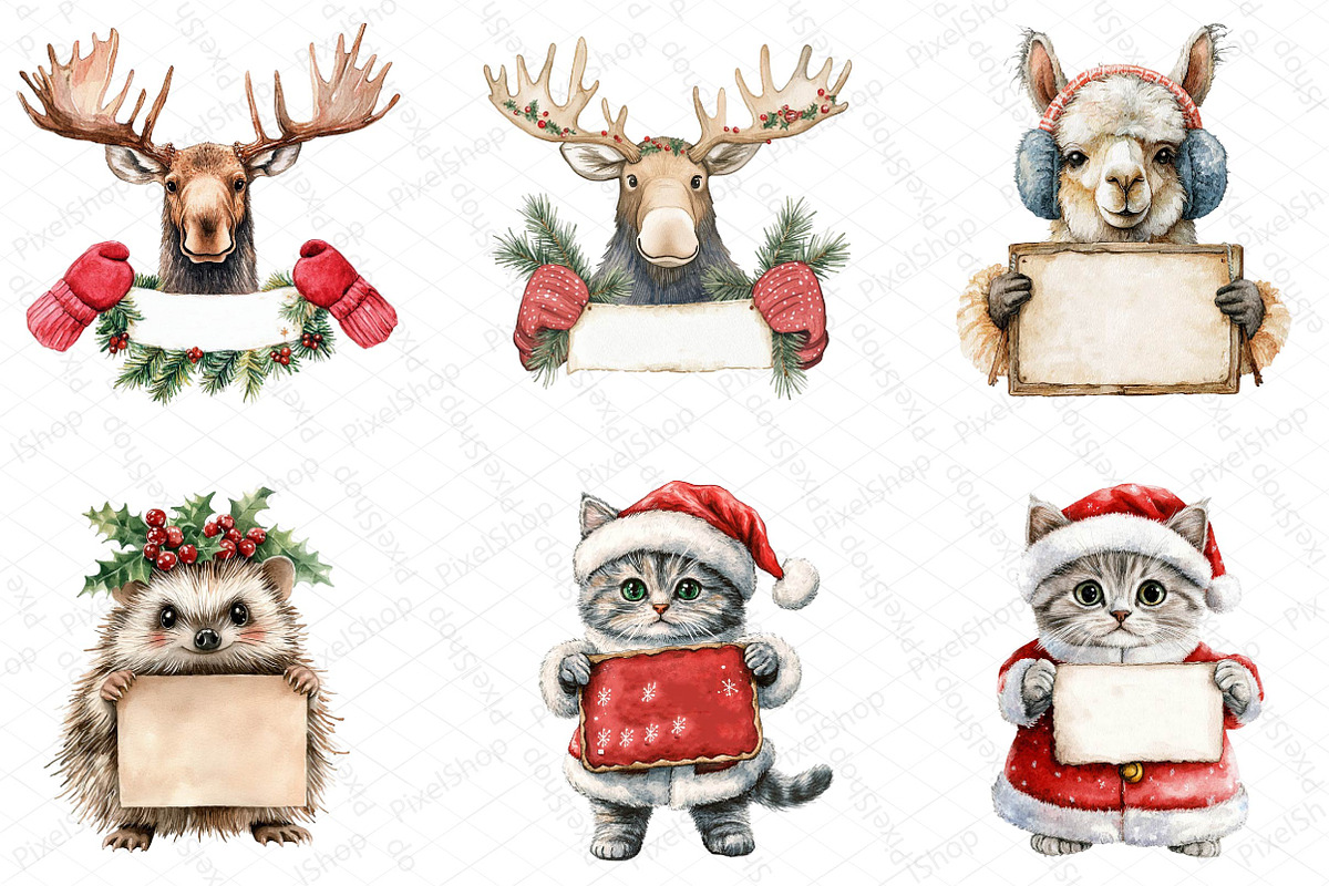 Animals Holding Merry Christmas Sign, an Illustration by DreamPrint404 (Photo 3 of 5)
