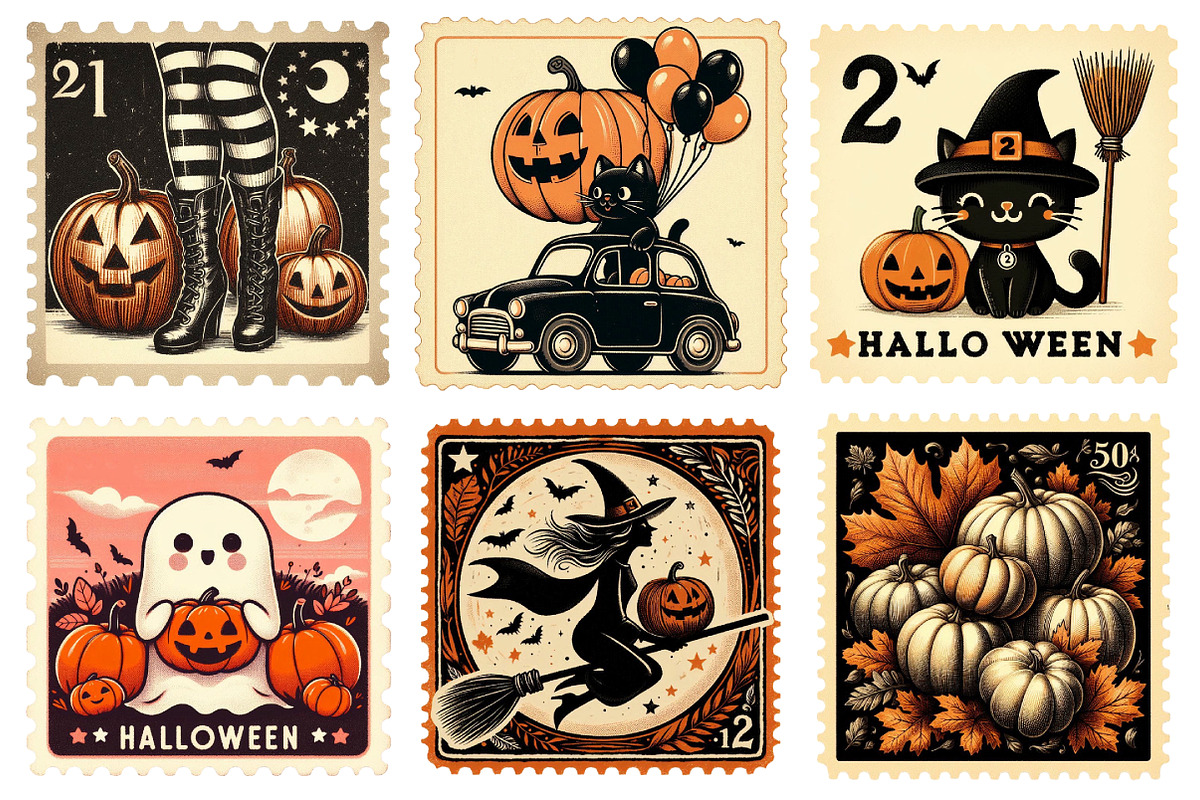 Vintage Halloween Stamps Clipart, an Illustration by Daily.Designs (Photo 2 of 4)