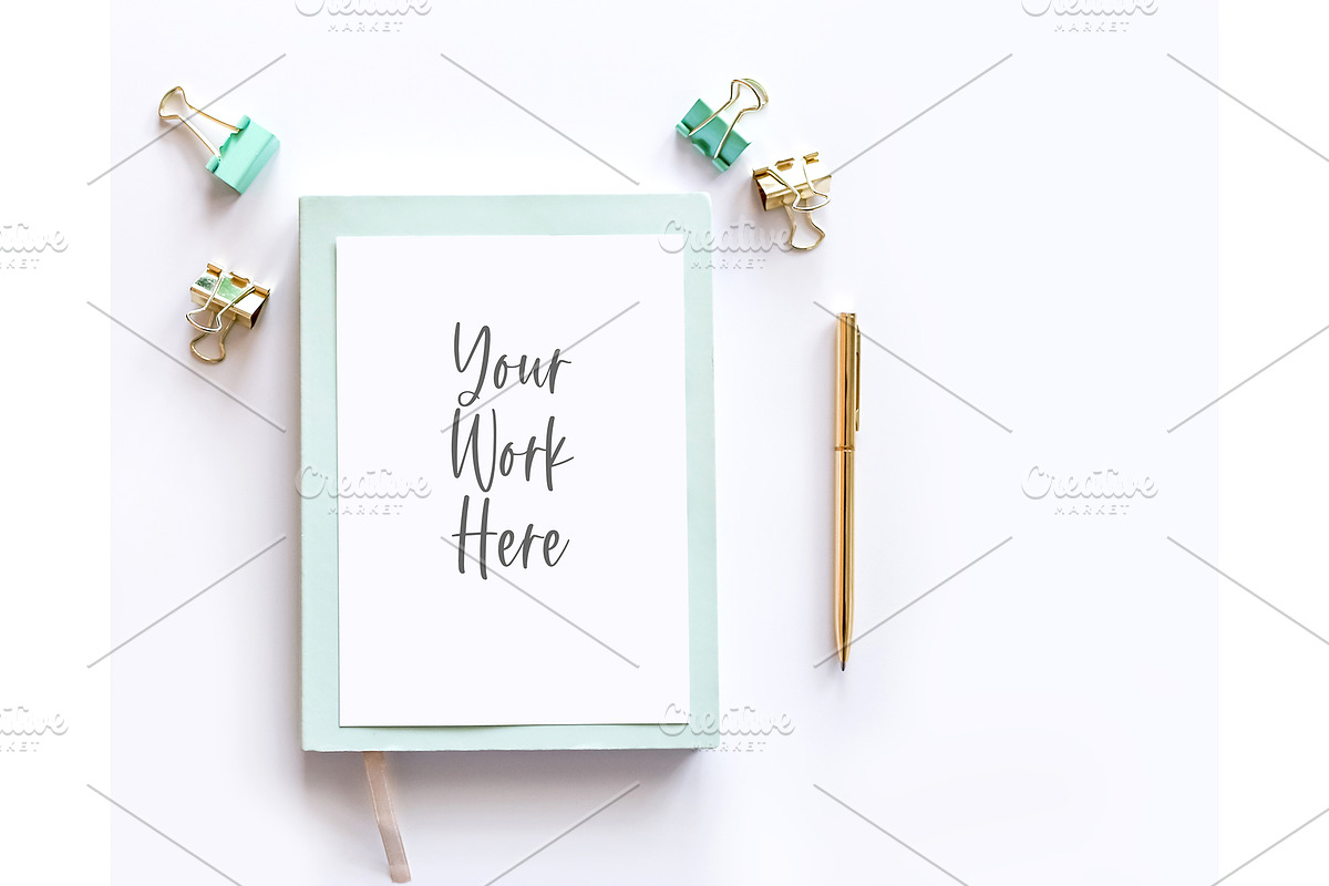 Mint Notebook Mockup, a Print Template by SunnyTangerine Stock (Photo 1 of 6)