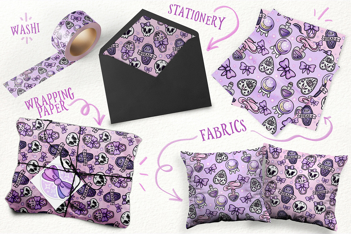 Kawaii Spooky girl seamless patterns, a Pattern Graphic by Sonch' s Curiosities (Photo 2 of 3)