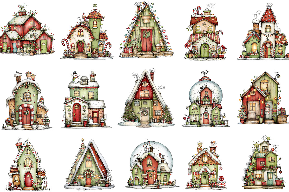 Whimsical Christmas House Clipart, an Illustration by Designking (Photo 3 of 5)