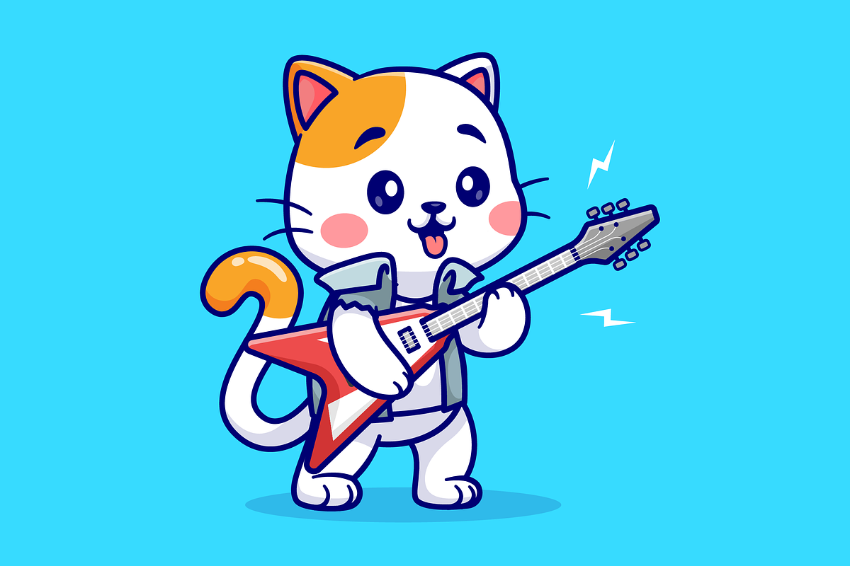 Cute Cat Rocker Playing Guitar, an Animal Illustration by Catalyst Labs