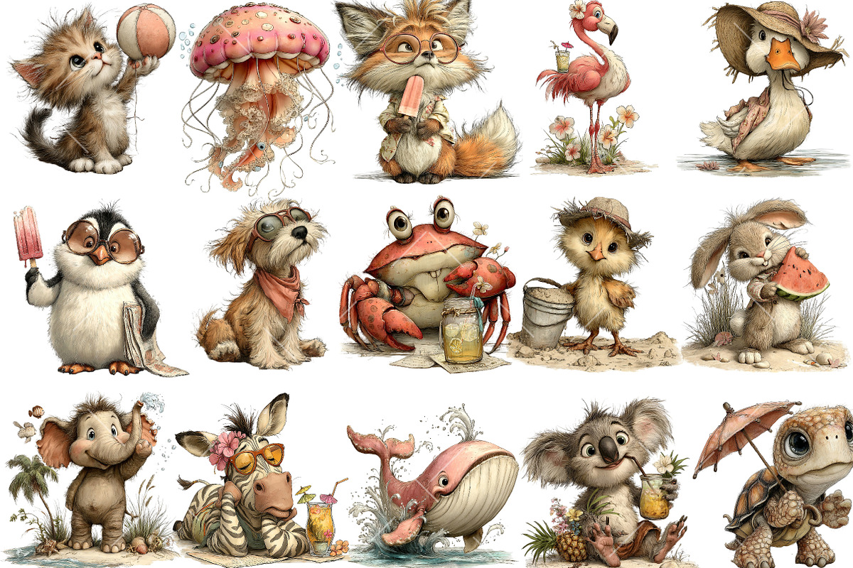 Cute Beach Animals PNG Clipart, an Illustration by OK Design (Photo 3 of 6)