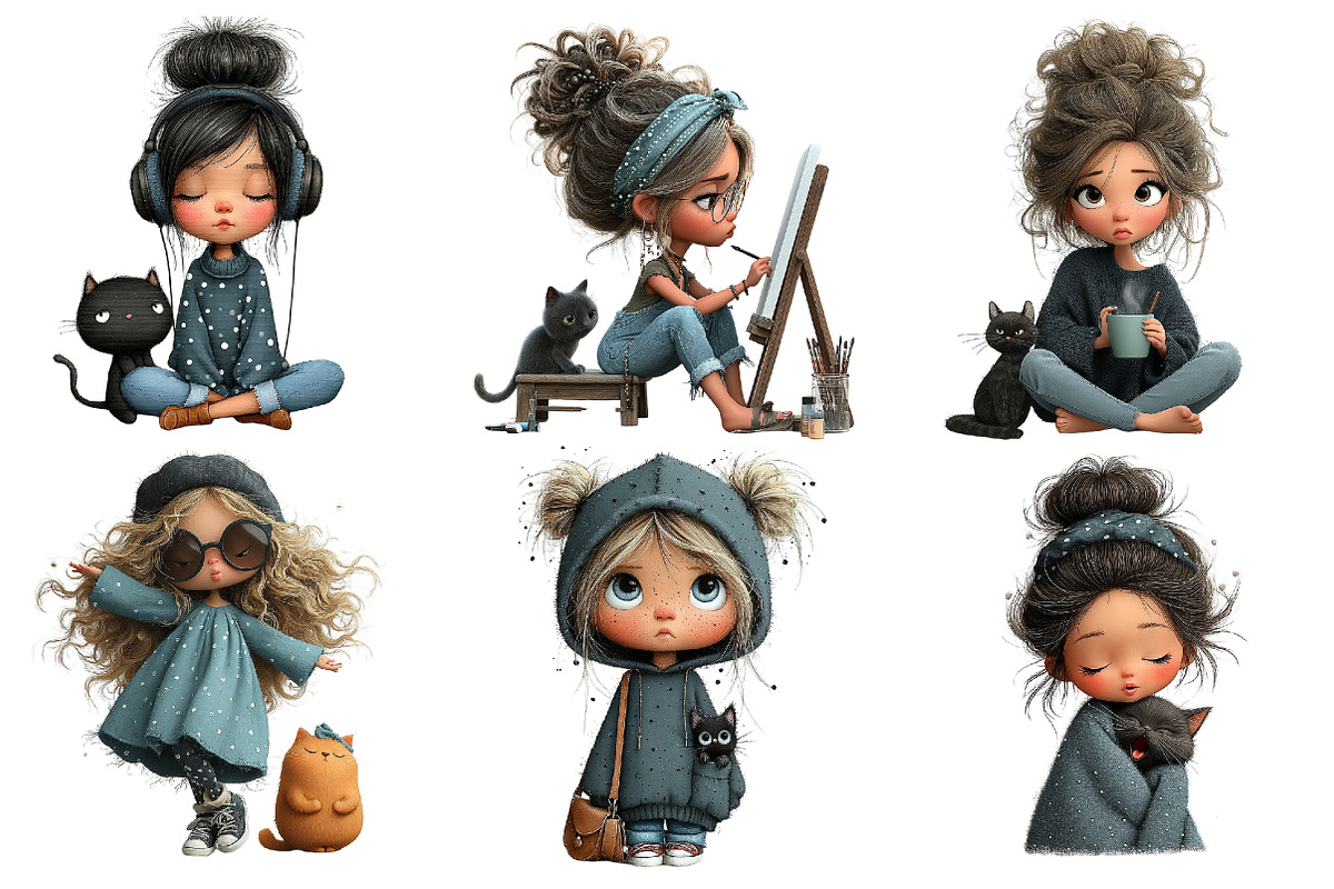 Quirky girl with cat Clipart, an Illustration by DreamArtGraphic (Photo 4 of 4)