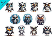 Cartoon owl robots. T-Shirt, Sticker, an Animal Illustration by KENO Mascots (Thumbnail 2 of 4)