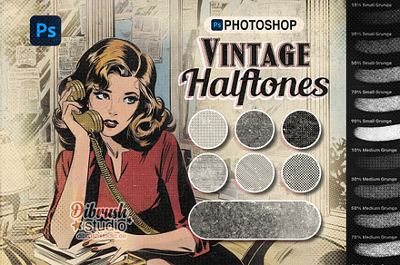 Photoshop - Vintage Halftone Brushes, a Brush Add-On by DiBrush Studio