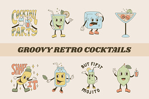 Groovy Retro Cocktails Sticker Set