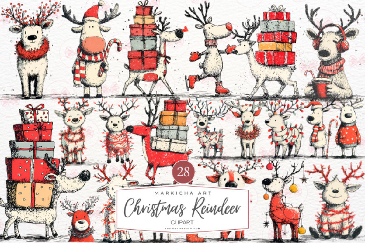 Christmas Reindeer Clipart, an Illustration by Markicha Art (Photo 1 of 5)