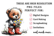 Watercolor Daisy Teddy Bear Clipart, a Seasonal Illustration by OK Design (Thumbnail 6 of 6)