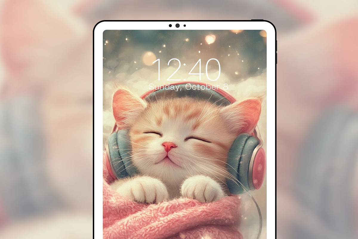 Cute Cozy Cat Phone & iPad Wallpaper, a Graphic by Kalindiprints (Photo 2 of 11)