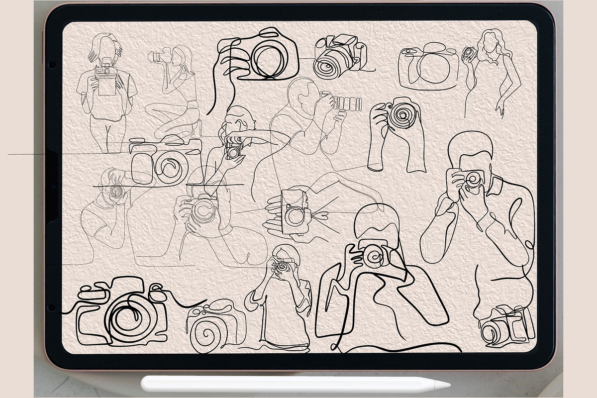 66 camera line art PROCREATE brushes, a Brush Add-On by TaKong Magics (Photo 3 of 3)