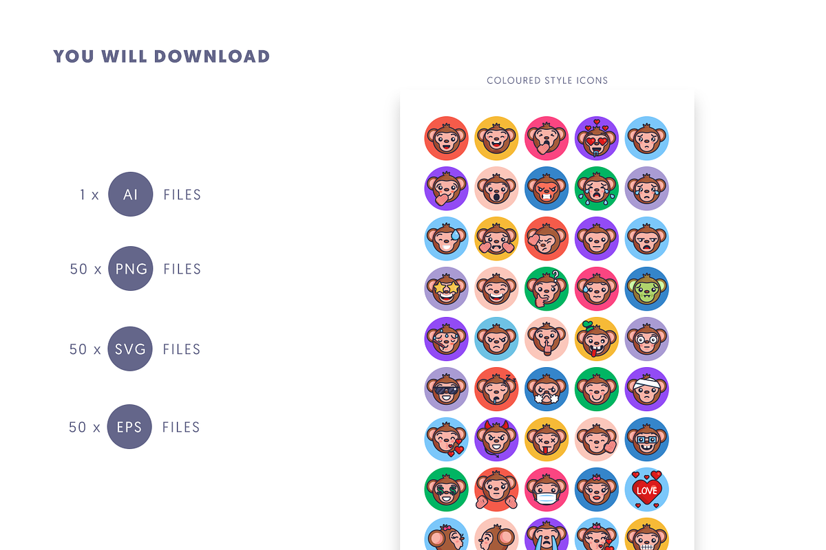 50 Monkey Emoji Stroke Icons, an Emoji Icon by Dighital (Photo 10 of 10)