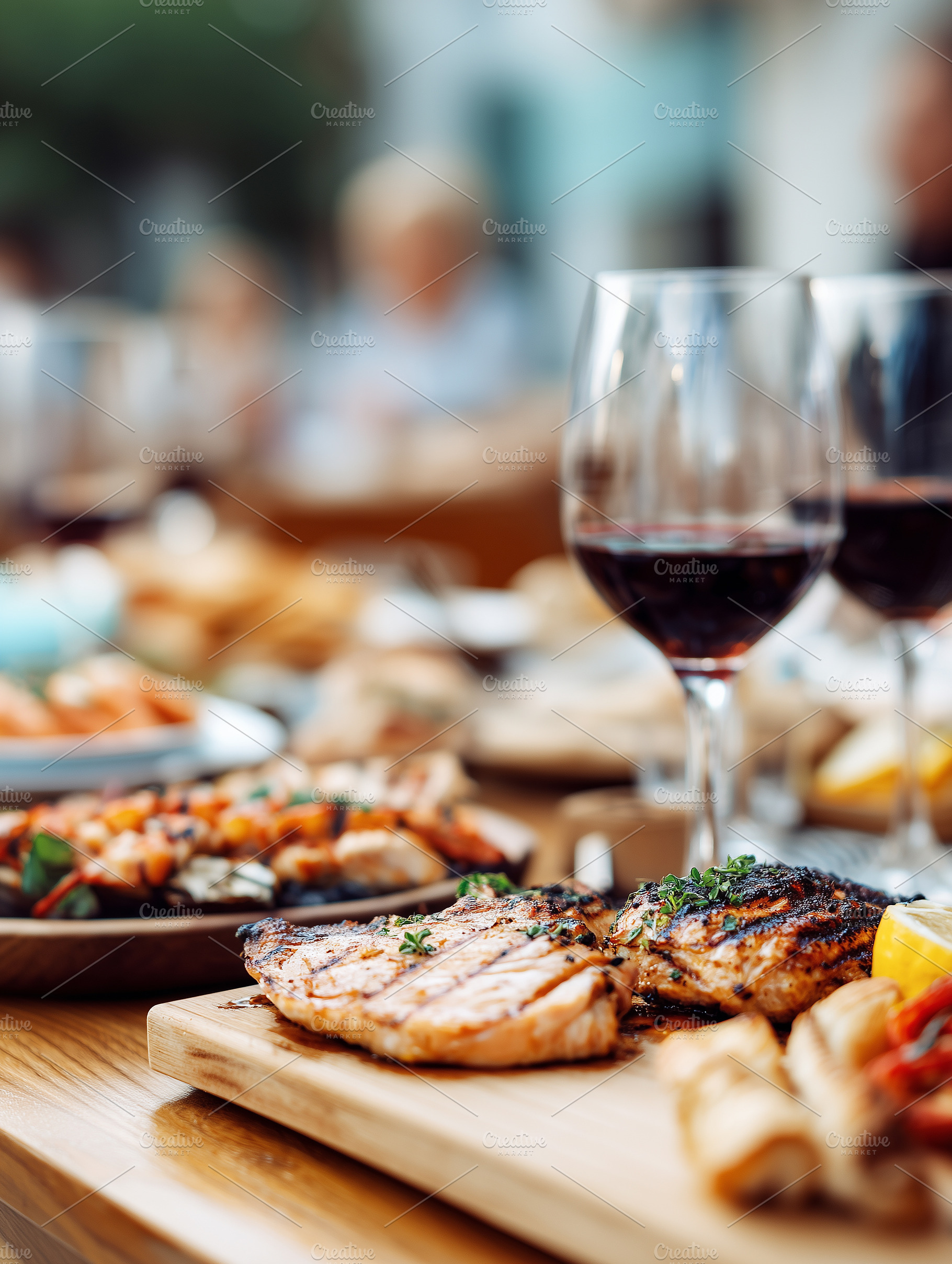 Grilled chicken breast served on, a Food & Drink Photo by MistyDay