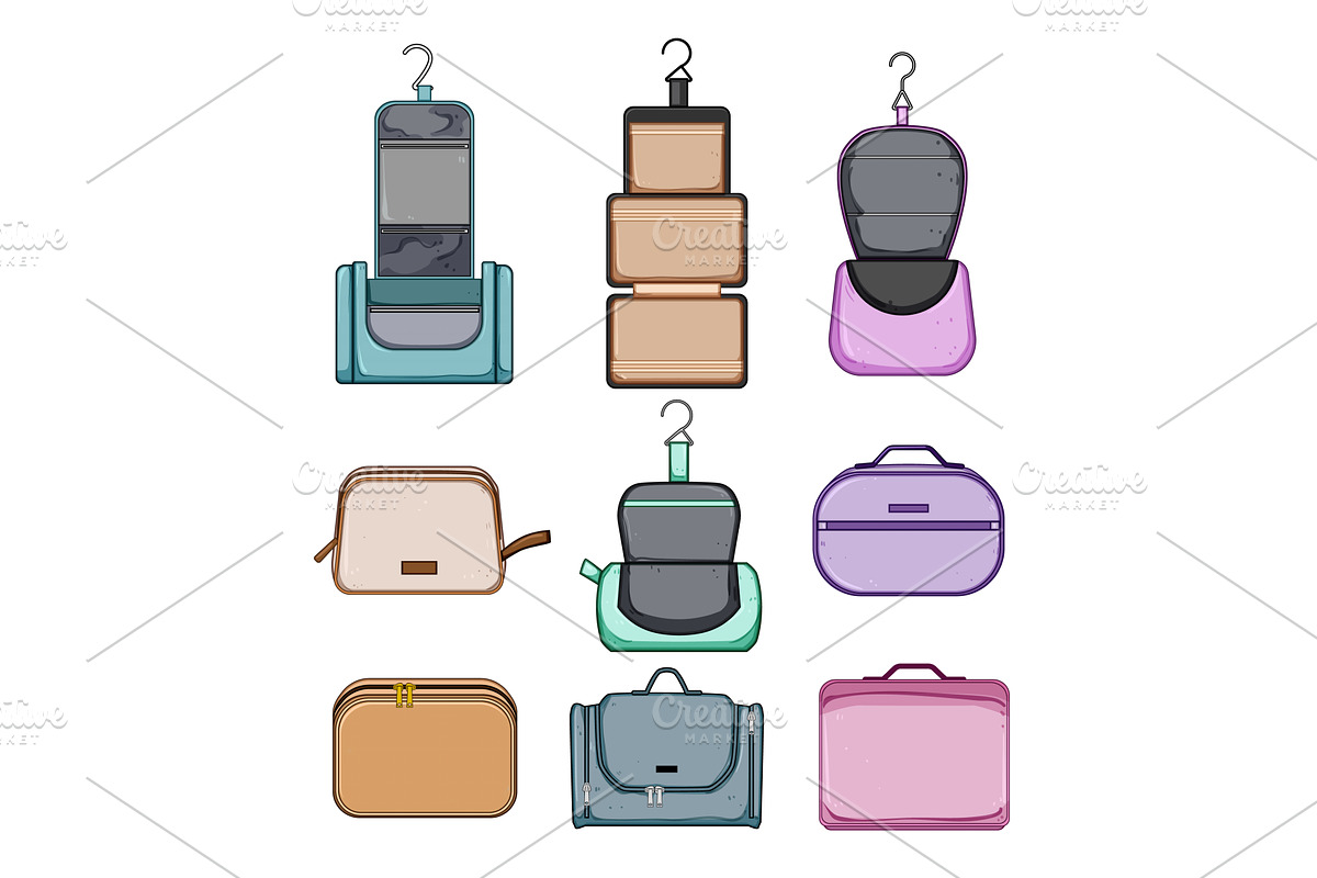 toiletry bag set cartoon vector, an Object Illustration by pikepicture