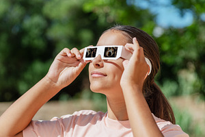 Young girl watches a solar eclipse