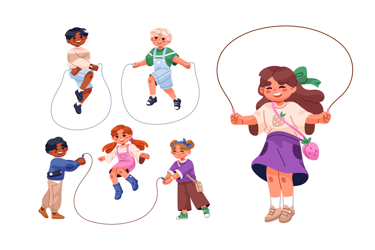 Children are jumping rope set, a Person Illustration by PaperTrident (Photo 1 of 4)