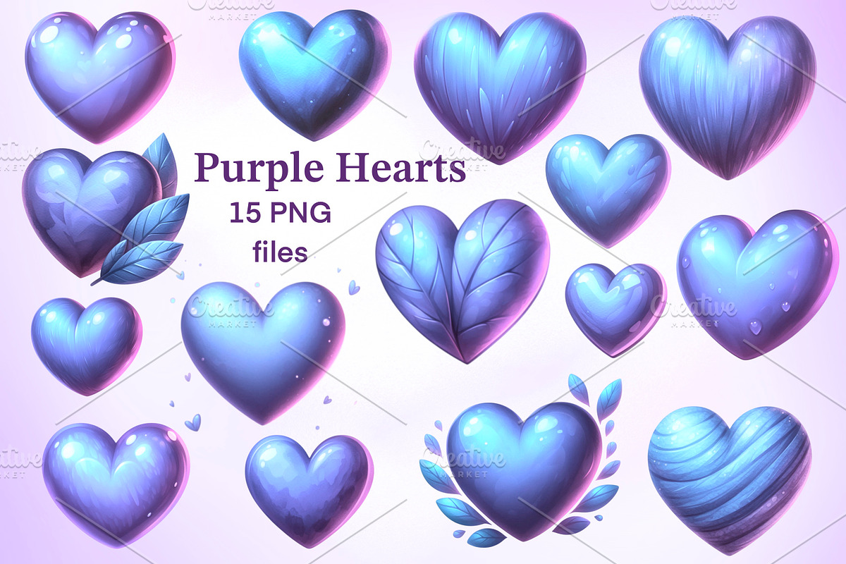 Purple hearts PNG without background, an Object Graphic by LoLoArt (Photo 1 of 3)
