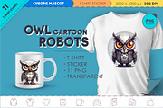 Cartoon owl robots. T-Shirt, Sticker, an Animal Illustration by KENO Mascots (Thumbnail 1 of 4)
