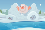 Fluffy yeti popping out of snow, an Animal Illustration by Onyx (Thumbnail 2 of 3)