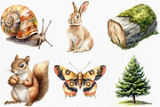 Watercolor Vintage Woodland Clipart, an Illustration by Canvas Craft (Thumbnail 3 of 7)