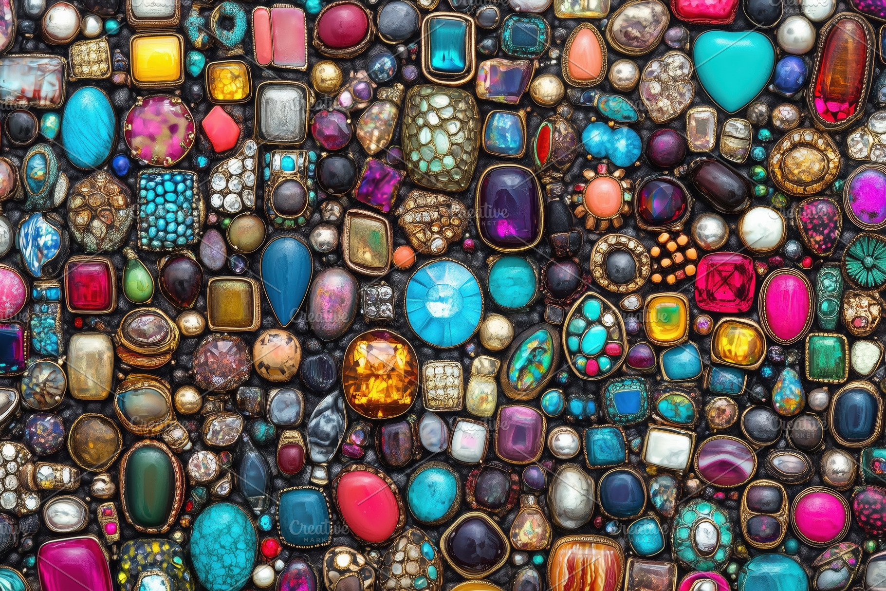 A vibrant collection of colorful gemstones and jewels arranged closely together, an Arts & Entertainment Photo by Textures & Backgrounds